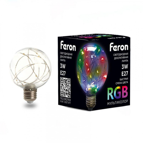 Лампа светодиодная LB-381 3Вт G80 шар E27 230В RGB FERON 41676