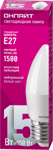 Лампа светодиодная 90 456 OLL-C37-15-230-4K-E27-FR 15Вт свеча 4000К нейтр. бел. E27 1500лм 176-264В ОНЛАЙТ 90456 фото 2