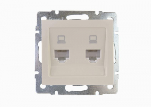 Розетка компьютерная 2-м Rain RJ45 механизм крем. LEZARD 703-0388-141