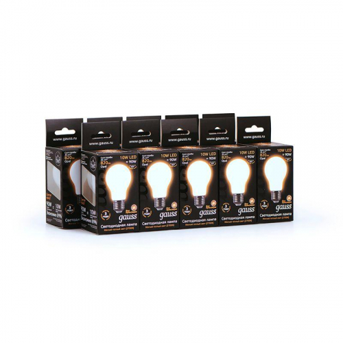 Лампа светодиодная филаментная Black Filament 10Вт A60 грушевидная матовая 2700К тепл. бел. E27 820лм GAUSS 102202110 фото 6